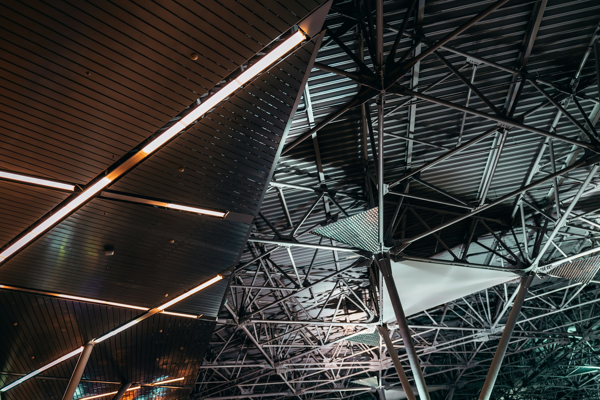 A metal roof, indoor wide-angle view